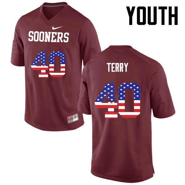 Youth Oklahoma Sooners #40 Jon-Michael Terry College Football USA Flag Fashion Jerseys-Crimson